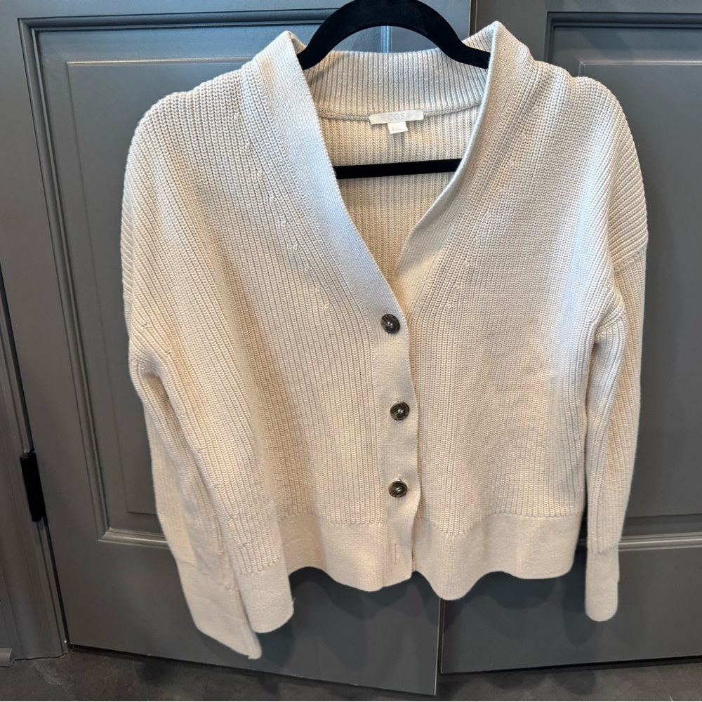 COS Cream Cardigan Sweater with Ribbed Cuffs